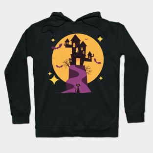 Spooky Haunted House with Mid Century Modern Cats for Halloween Hoodie